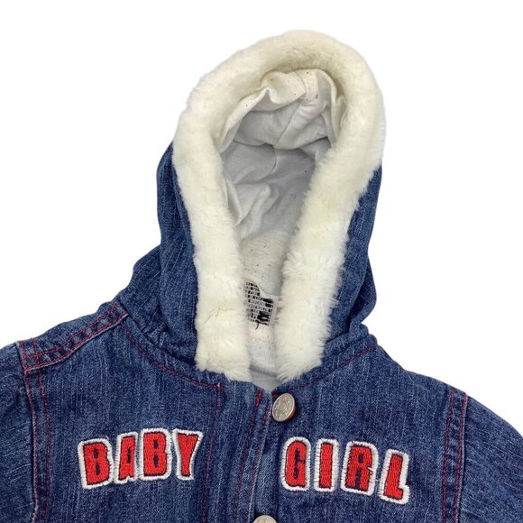Mon Petit Baby Girl Size 24M Denim Jacket With Faux Fur Hood & Heart Patch - Picture 13 of 16